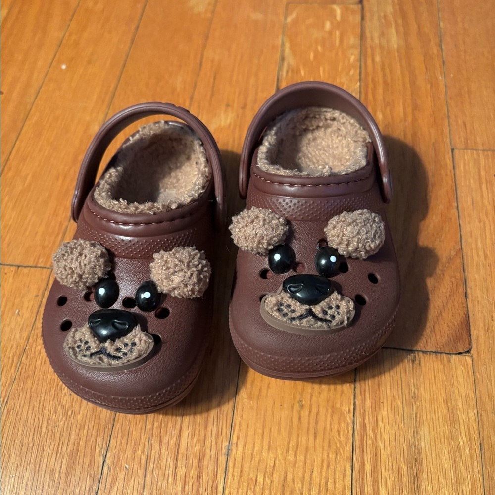 Kids Brown Puppy Clog Shoes - Plush-Lined Slip-On